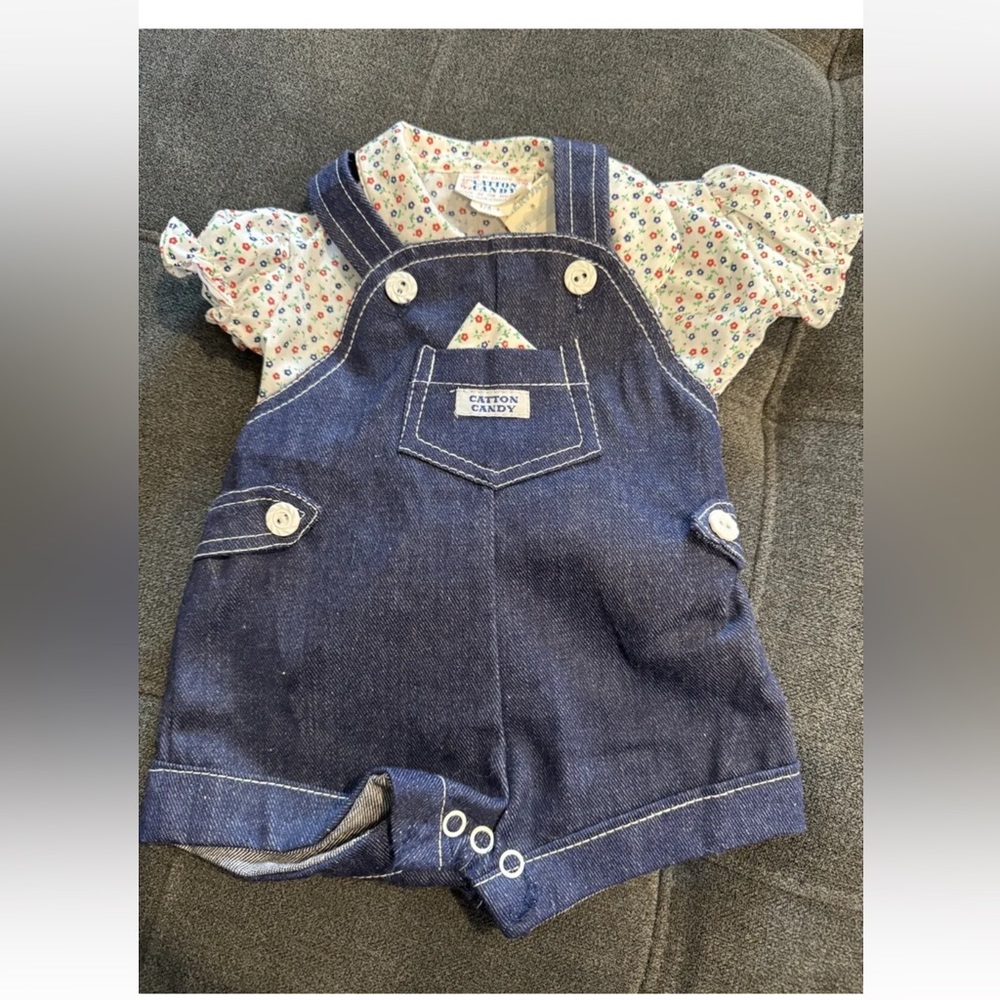 80s Baby Outfit New With Tags Mervyns Catton Candy VTG Overalls 0-6m